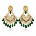 Traditional Kundan and Dark Green stones Chandbali Drop Earrings