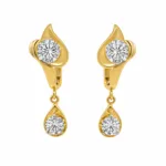Yellow gold diamond teardrop drop earring