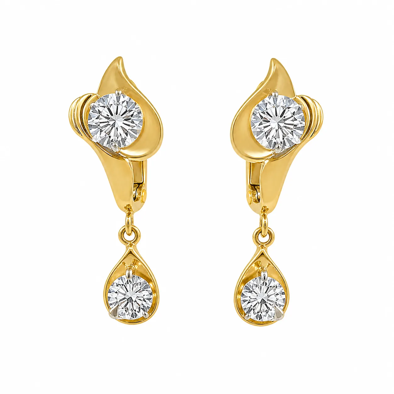 01 Yellow gold diamond teardrop drop earring - Image 1