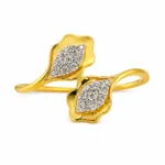 Gold and diamond dual leaf diamond ring