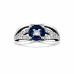 Silver ring with CZ diamond and blue sapphire