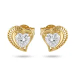 gold heart-shaped stud earrings with heart shaped solitaire CZ diamond
