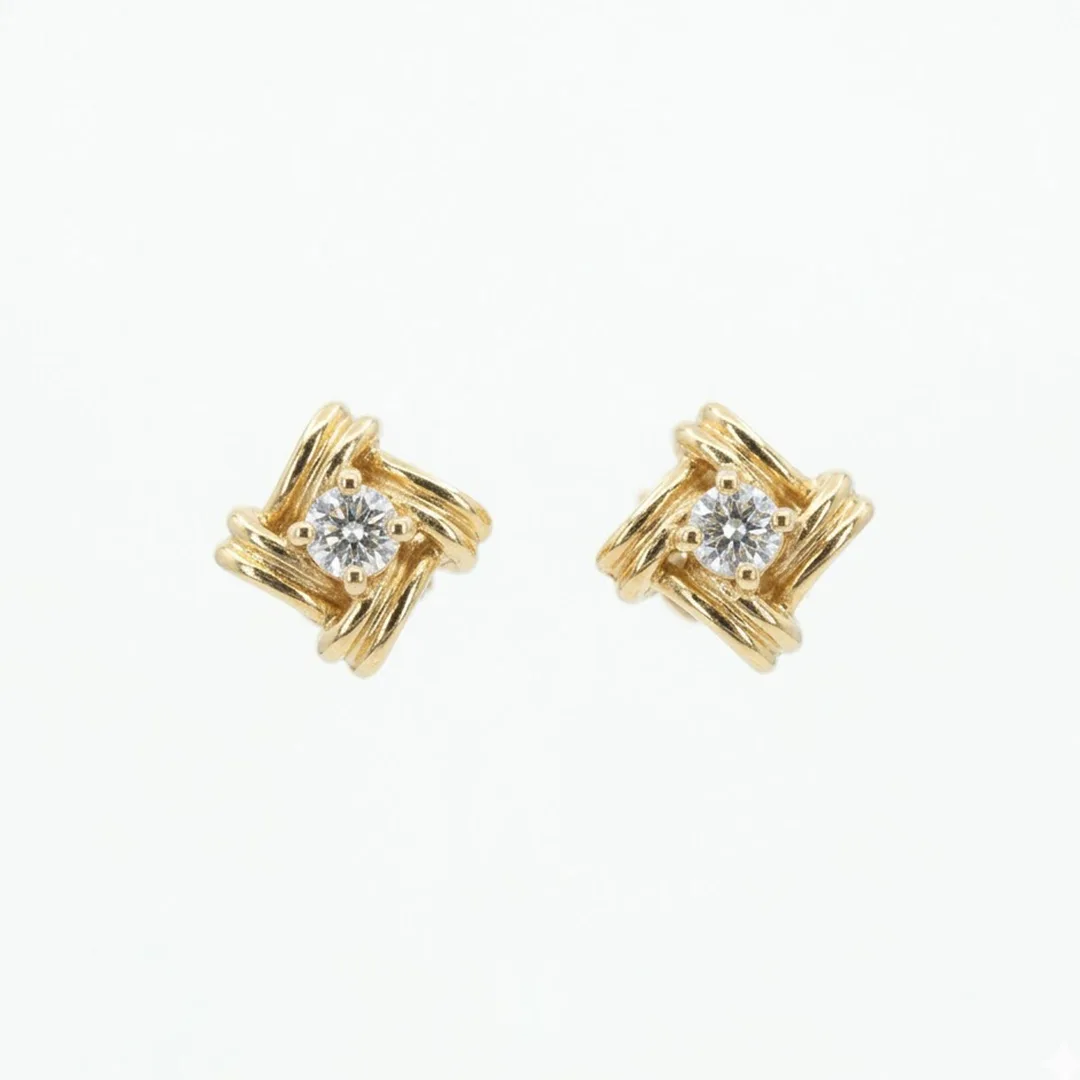 01 gold diamond love knot stud earrings - Image 1