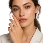 Gold and diamond dual leaf diamond ring - Image 3
