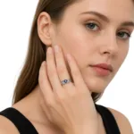 Silver ring with CZ diamond and blue sapphire - Image 3