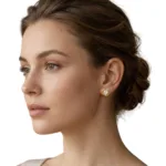 gold heart-shaped stud earrings with heart shaped solitaire CZ diamond - Image 3