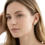gold diamond love knot stud earrings - Image 3