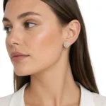 gold diamond cluster round stud earrings - Image 3