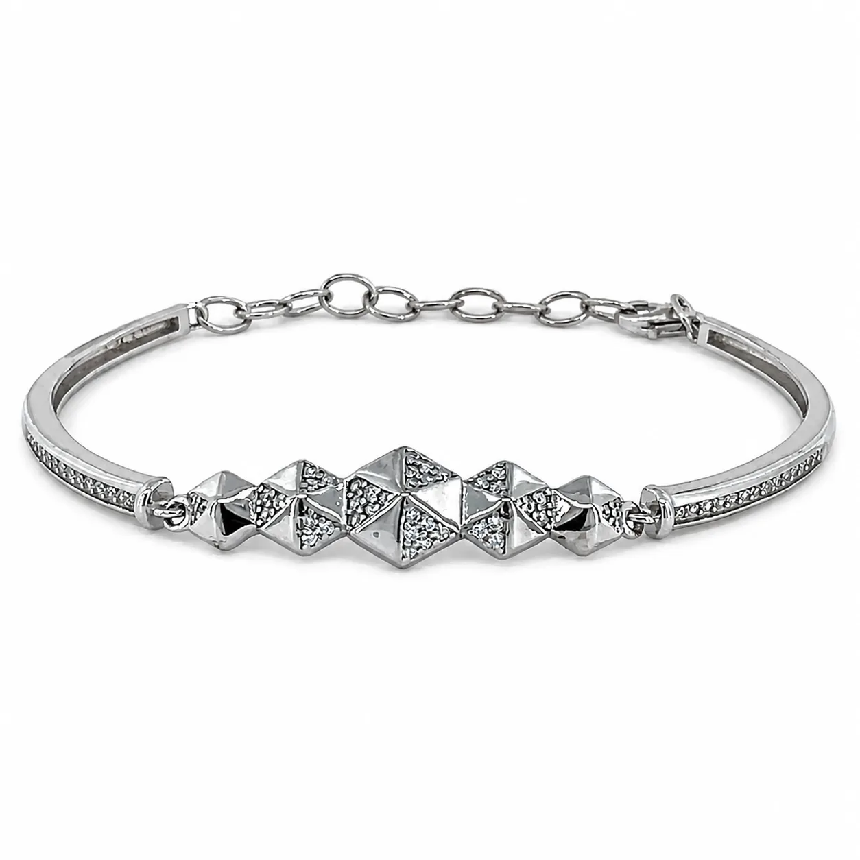 01 sterling silver geometric pyramid station bracelet - Image 1